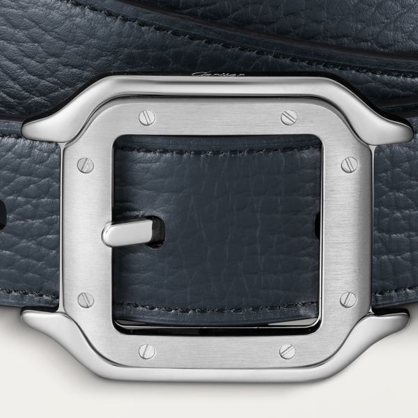 Cinturón Santos de Cartier Piel de ternera azul marino y gris antracita, hebilla acabado paladio