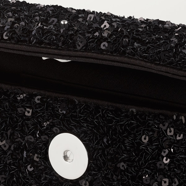 Bolso de cadena tamaño mini, Panthère de Cartier Lentejuelas negras sobre nailon ECONYL® reciclado, acabado paladio y esmalte negro