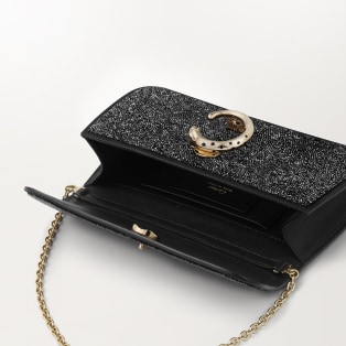 Chain bag mini, Panthère de Cartier Black glass beads, fabric, golden finish and black enamel