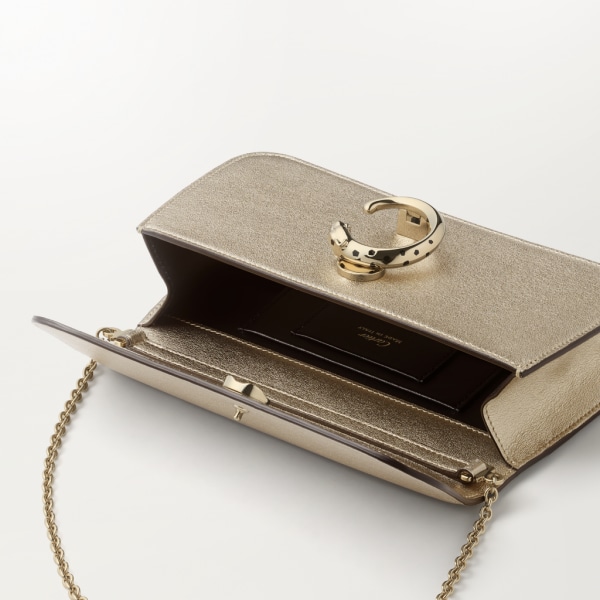 Chain bag mini, Panthère de Cartier Golden metallic calfskin, golden and black enamel finish