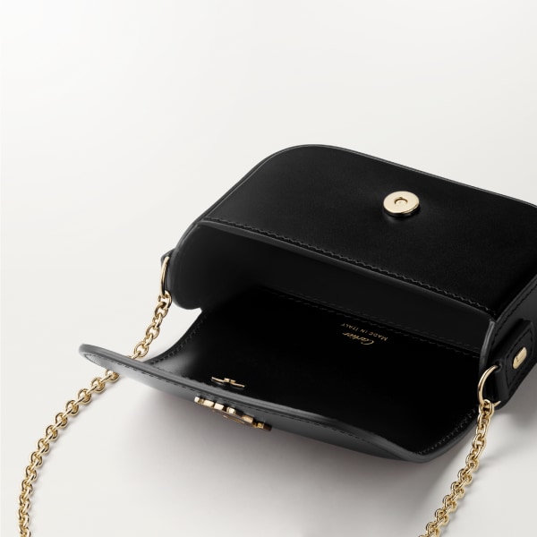 Micro chain bag, C de Cartier Black calfskin, gold and black enamel finish