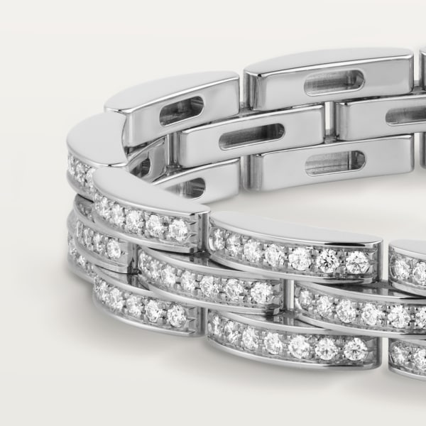Bracelet Maillon Panthère fine 3 rangs pavés Or gris, diamants