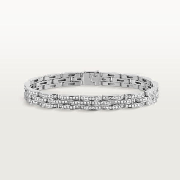 Bracelet Maillon Panthère fine 3 rangs pavés Or gris, diamants