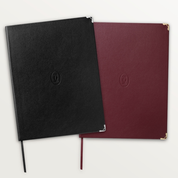 Must de Cartier large notebook set Black and burgundy calfskin, palladium and golden finish