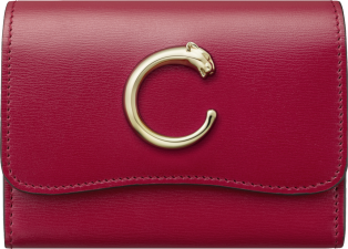 Wallet mini, Panthère de Cartier Cherry red calfskin, golden finish