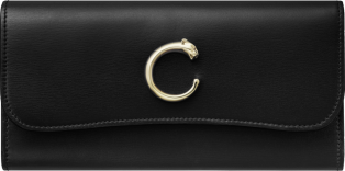 Cartera internacional con tapa, Panthère de Cartier Piel de becerro negra, acabado dorado