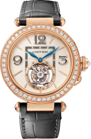 Reloj Pasha de Cartier 41 mm, movimiento mecánico de cuerda manual, oro rosa, diamantes, 2 correas de piel intercambiables