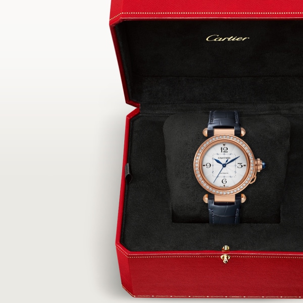 Reloj Pasha de Cartier 35 mm, movimiento automático, oro rosa, diamantes, dos correas de piel intercambiables