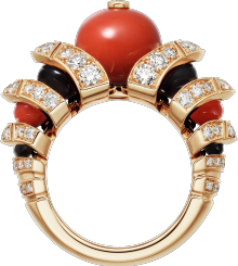 Anillo de Alta Joyería Oro rosa, coral, ónix, diamantes