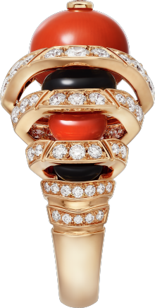 High Jewellery ring Rose gold, coral, onyx, diamonds