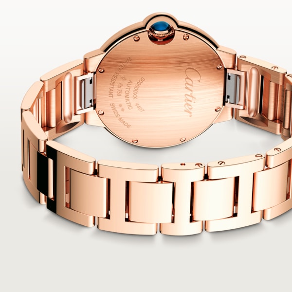 Reloj Ballon Bleu de Cartier 36 mm, movimiento mecánico de carga automática, oro rosa, diamantes.