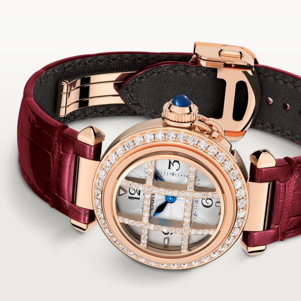 Pasha de Cartier watch 30 mm, quartz movement, rose gold, diamonds, interchangeable leather straps