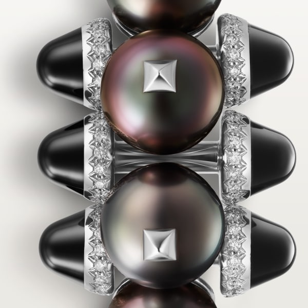 Clash de Cartier Ring, extragroßes Modell Rhodiniertes Weißgold, Tahiti-Perlen, Onyx, Diamanten