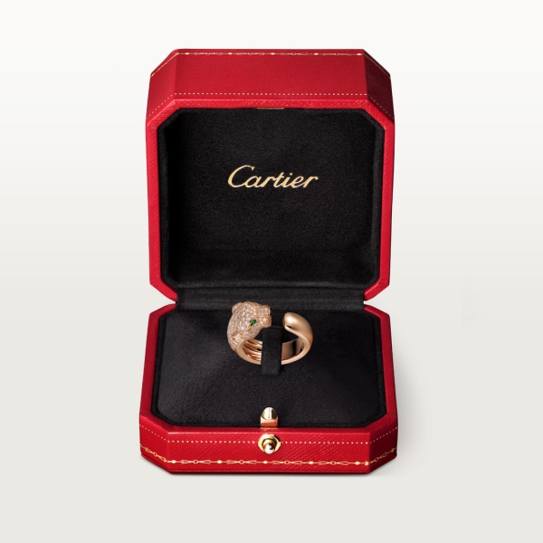 Bague Panthère de Cartier Or rose, diamants, émeraudes, onyx