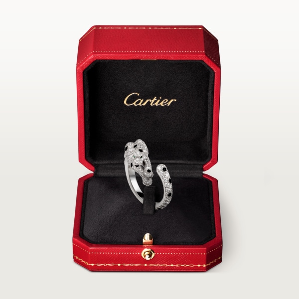 Bague Panthère de Cartier Or gris, émeraudes, onyx, diamants
