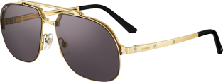 Santos de Cartier Sunglasses Smooth and brushed golden-finish metal, grey lenses