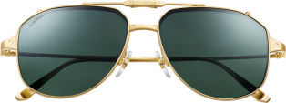 Santos de Cartier Sunglasses Smooth and brushed golden-finish metal, green polarised clip-ons.