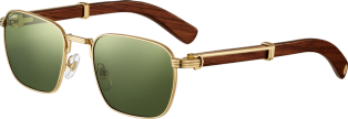 Gafas de sol Première de Cartier Madera marrón, metal acabado dorado liso, lentes verdes