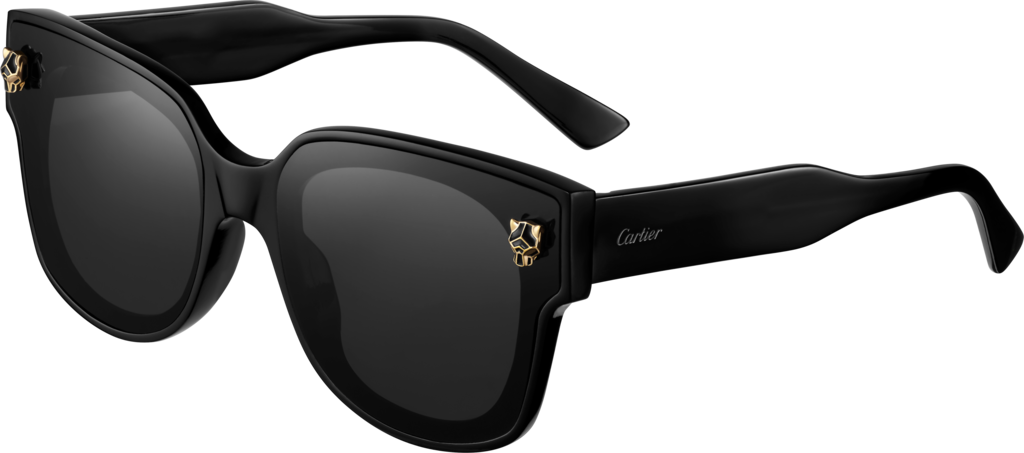 Gafas de sol Panthère de CartierAcetato negro, lentes grises con flash dorado
