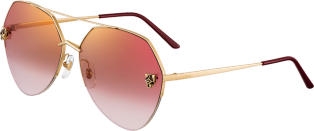 Panthère de Cartier Sunglasses Smooth golden-finish metal, graduated burgundy lenses with golden flash