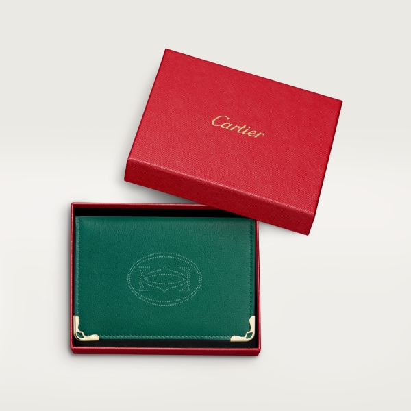Tarjetero para cuatro tarjetas de crédito, Must de Cartier Piel de becerro dots leaf green, acabado dorado