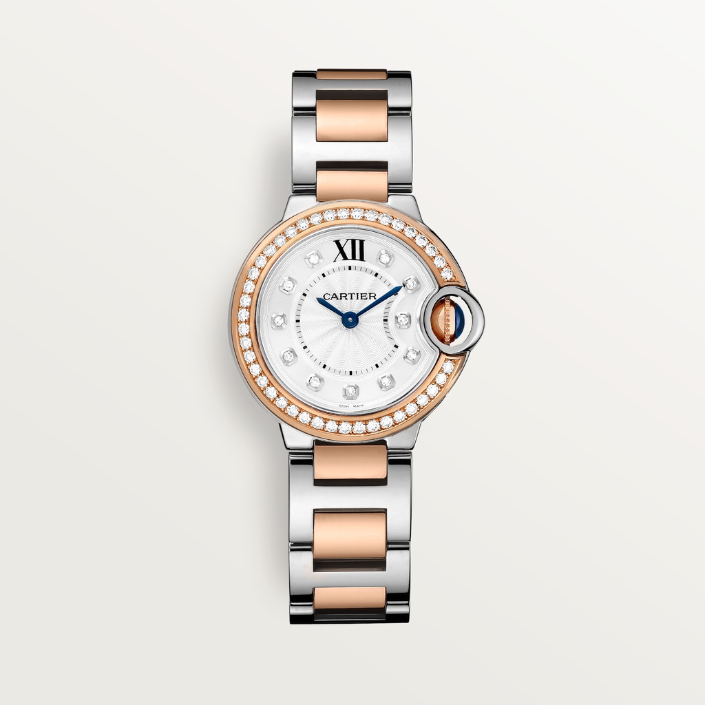 Reloj Ballon Bleu de Cartier28 mm, oro rosa, acero, diamantes