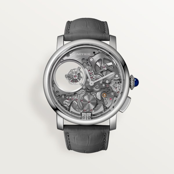 Rotonde de Cartier 45 mm, mechanisches Uhrwerk mit Handaufzug, Titan, Leder