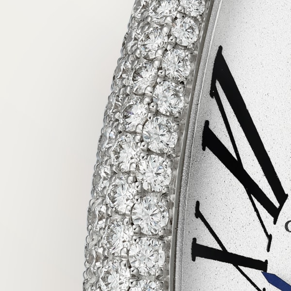 Reloj Baignoire Allongée Tamaño extra grande, movimiento mecánico de cuerda manual, oro blanco, diamantes