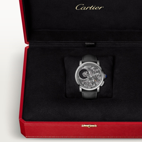 Rotonde de Cartier 45 mm, mechanisches Uhrwerk mit Handaufzug, Titan, Leder