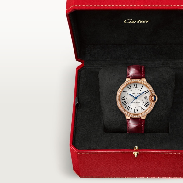 Reloj Ballon Bleu de Cartier 40 mm, movimiento automático, oro rosa, diamantes, piel