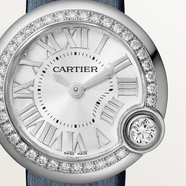 Montre Ballon Blanc de Cartier 26mm, mouvement quartz, acier, diamants, cuir