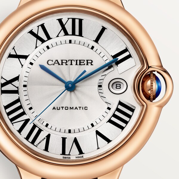 Montre Ballon Bleu de Cartier 42mm, mouvement automatique, or rose, cuir