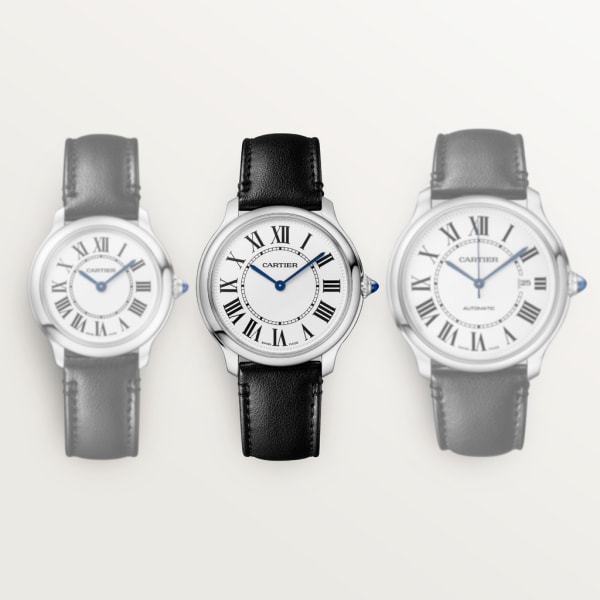 Reloj Ronde Must de Cartier 36 mm, movimiento de cuarzo, acero, correa de origen no animal