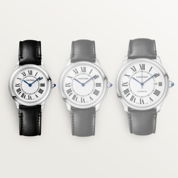 Reloj Ronde Must de Cartier 29 mm, movimiento de cuarzo, acero, correa de origen no animal