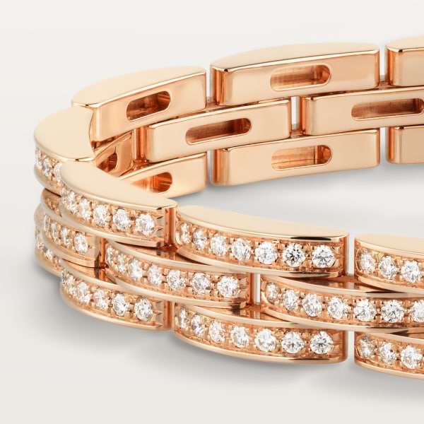 Maillon Panthère fine bracelet, 3 diamond-paved rows Rose gold, diamonds