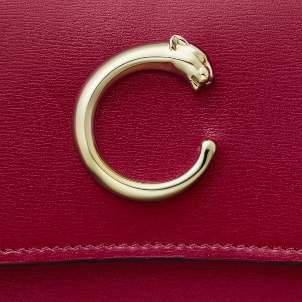 International wallet with flap, Panthère de Cartier Cherry red calfskin, gold finish