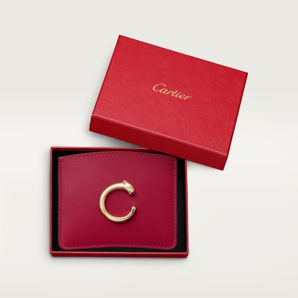 Tarjetero sencillo, Panthère de Cartier Piel de becerro rojo cereza, acabado dorado