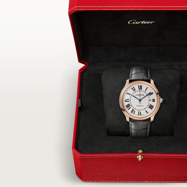 Reloj Ronde Louis Cartier 40 mm, movimiento mecánico de cuerda manual, oro rosa, piel