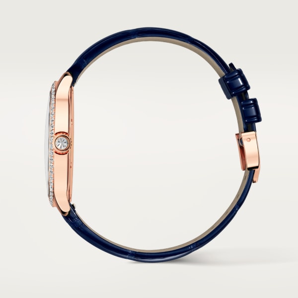 Reloj Ronde Louis Cartier 36 mm, movimiento de cuarzo, oro rosa, diamantes, piel