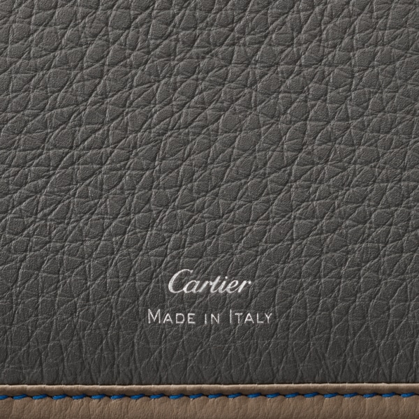 Tarjetero sencillo, Must de Cartier Piel de becerro graneada gris topo, azul Capri y antracita