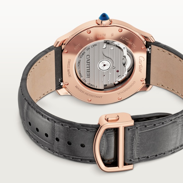 Ronde Louis Cartier watch 40 mm, mechanical movement with automatic winding, rose gold, leather