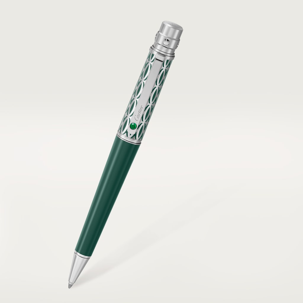 Santos de Cartier penLarge model, engraved metal, green lacquer, palladium finish