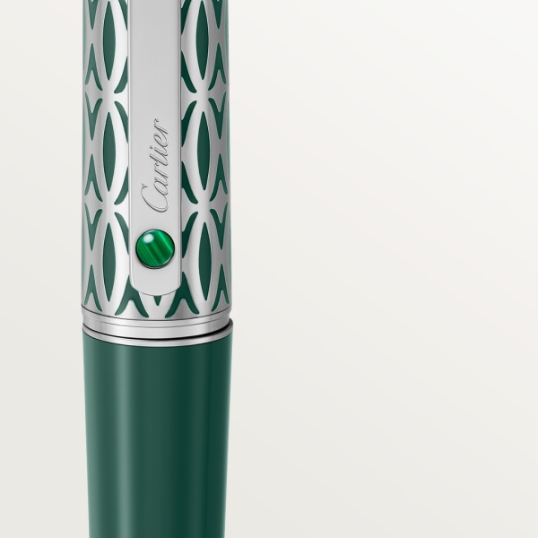 Bolígrafo Santos de Cartier Tamaño grande, metal grabado, laca verde, acabado paladio