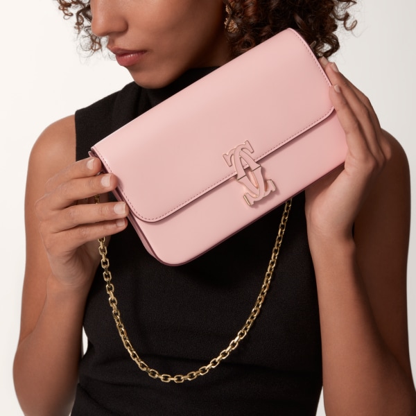 Mini chain bag, C de Cartier Pale pink calfskin, golden and pale pink enamel finish