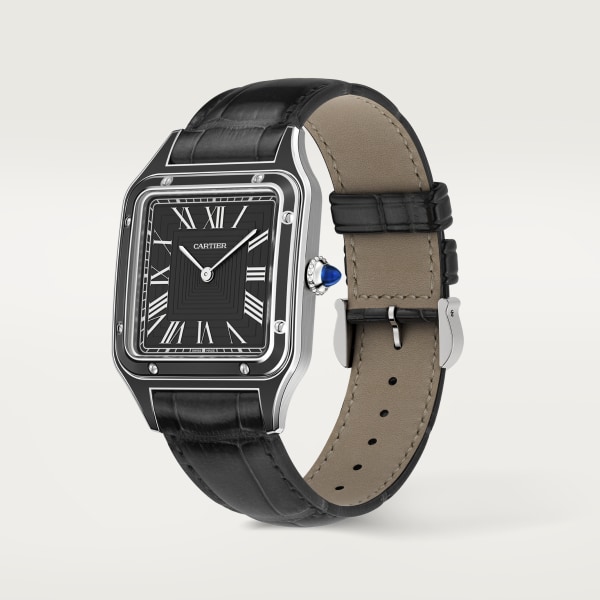Reloj Santos-Dumont Tamaño grande, movimiento mecánico de cuerda manual, acero, laca, piel