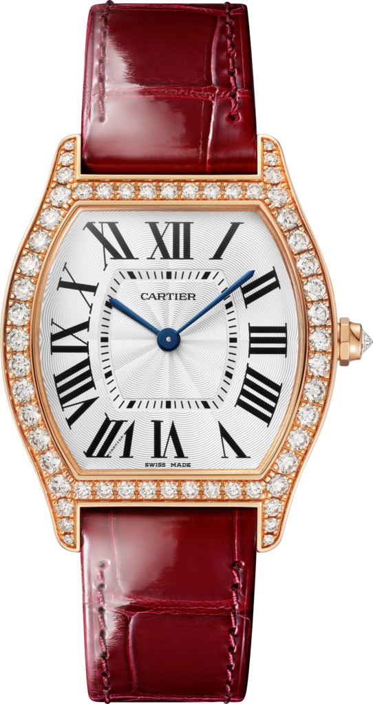 Reloj TortueTamaño mediano, movimiento mecánico de cuerda manual, oro rosa, diamantes