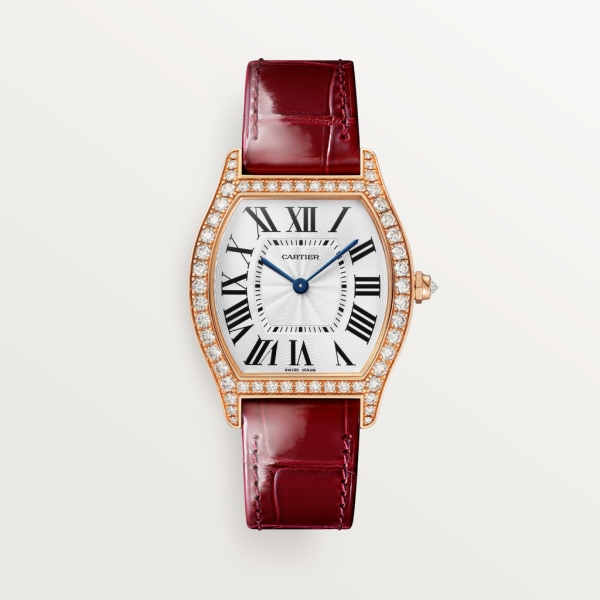 Reloj Tortue Tamaño mediano, movimiento mecánico de cuerda manual, oro rosa, diamantes