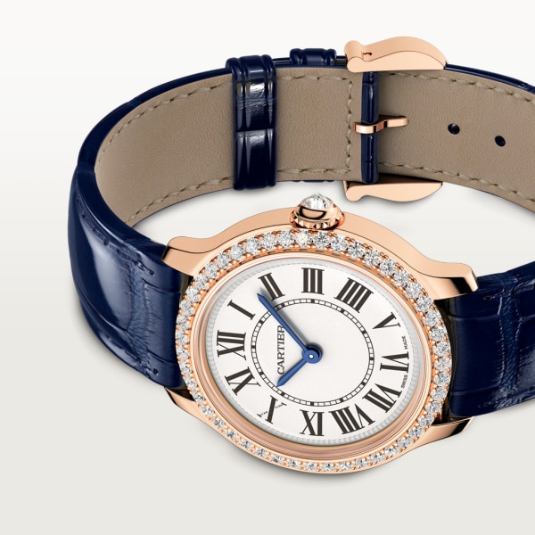 Reloj Ronde Louis Cartier 29 mm, movimiento de cuarzo, oro rosa, diamantes, piel