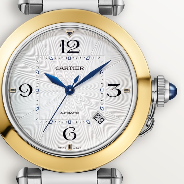 Reloj Pasha de Cartier 41 mm, movimiento automático, oro amarillo y acero, brazalete de metal y correa de piel intercambiables