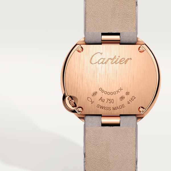 Reloj Ballon Blanc de Cartier 26 mm, movimiento de cuarzo, oro rosa, diamante, piel